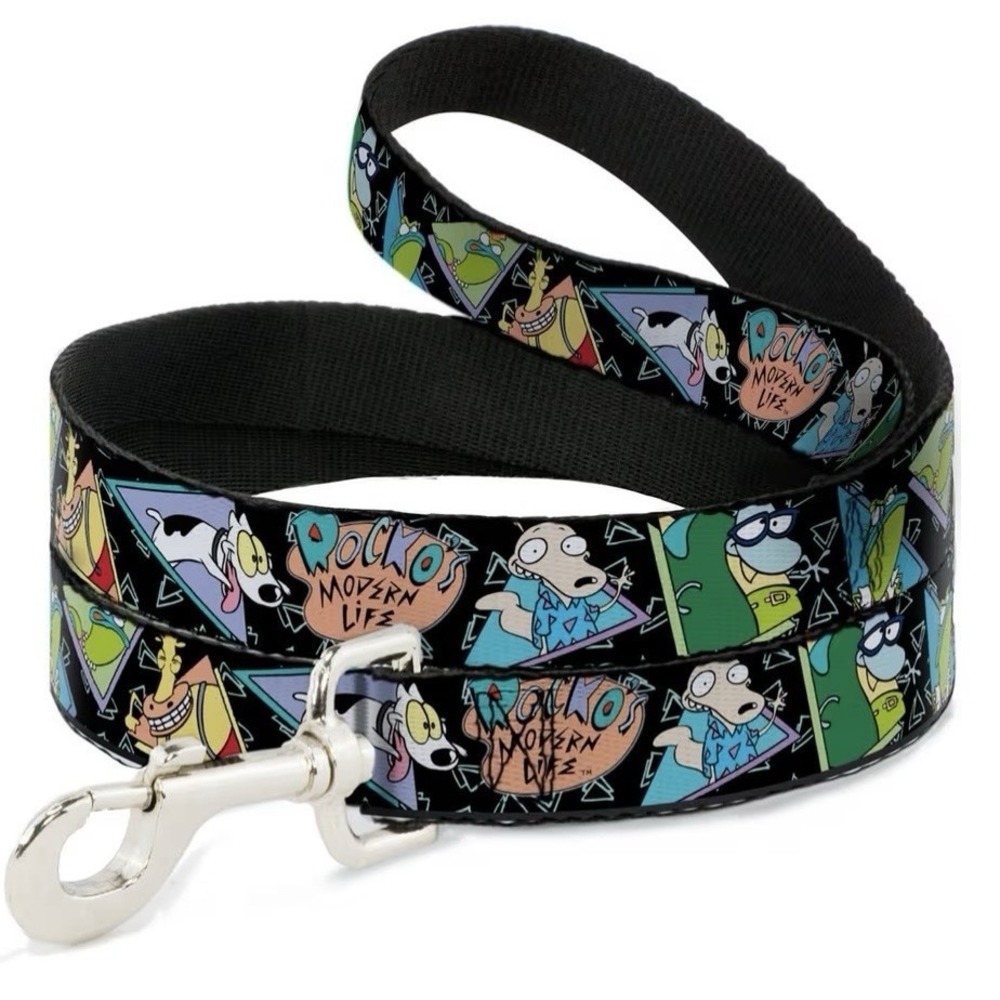 Buckle-down Dog Leash Rockos Modern Life Character Portraits Triangles Black Blu